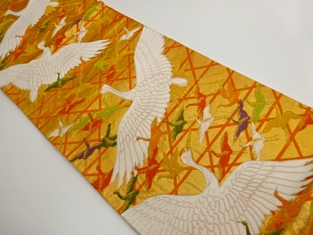 JAPANESE KIMONO / FUKURO OBI / WOVEN BASKET & CRANE 